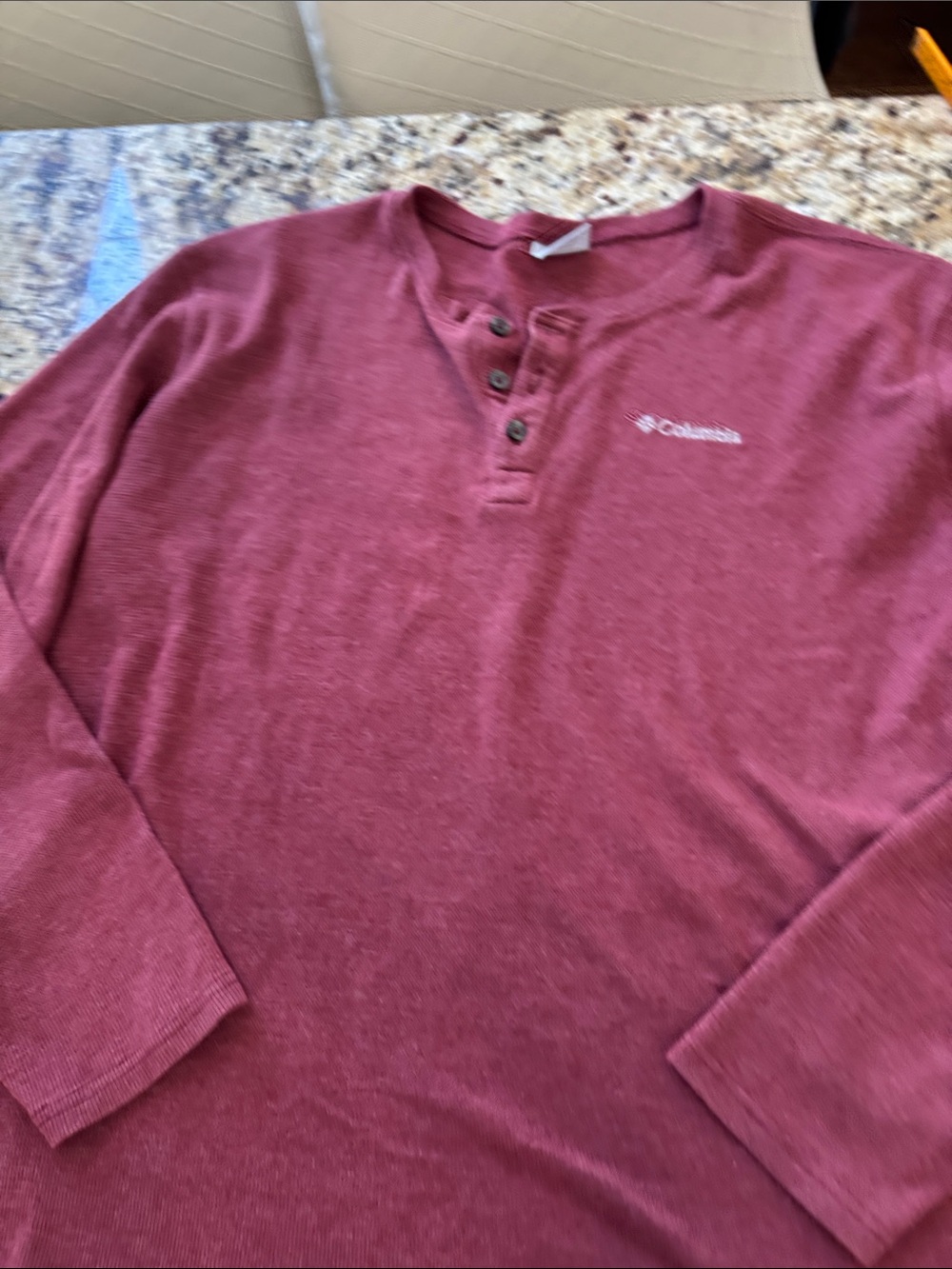 Columbia Men's Burgundy Henley Long Sleeve Shirt